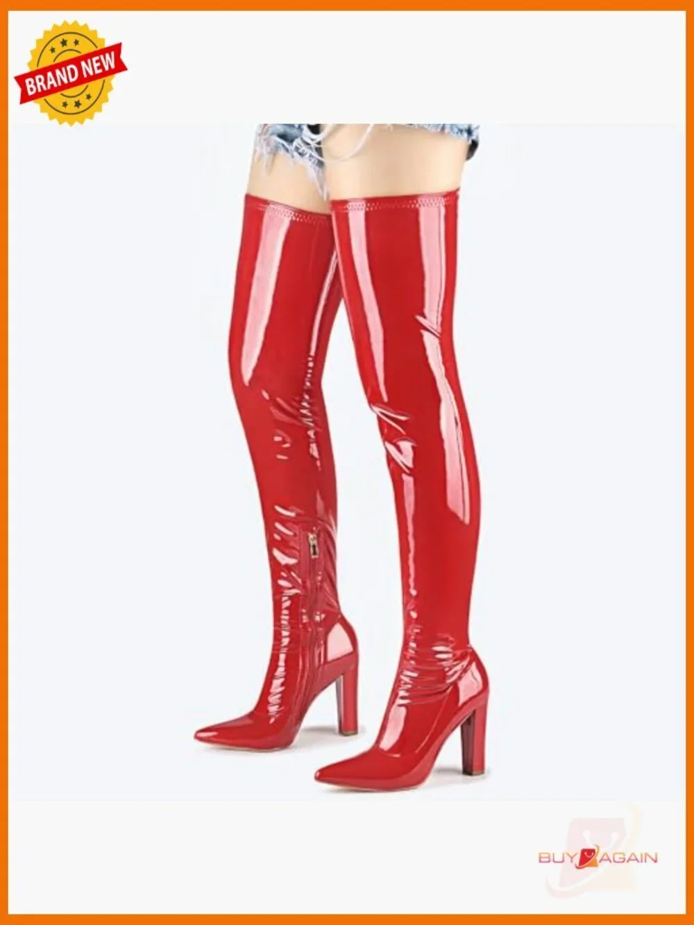 Over the Knee Boots Chunky Heel Patent Leather Pointed Toe Stretchy Tall Boots